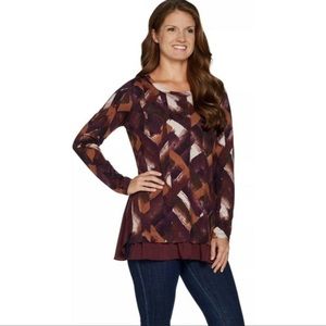 LOGO by Lori Goldstein Printed Cotton Modal Top w/ Textured Sides Women’s XL